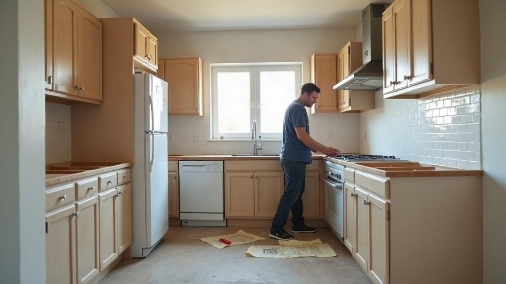 Remodeling contractor measuring a countertop during a kitchen renovation